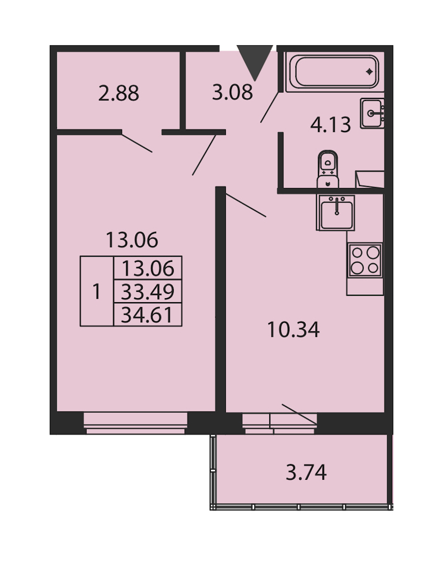 1-комнатная квартира 33.49 м², 1/12 эт., ЖК «Полис ЛАВрики»